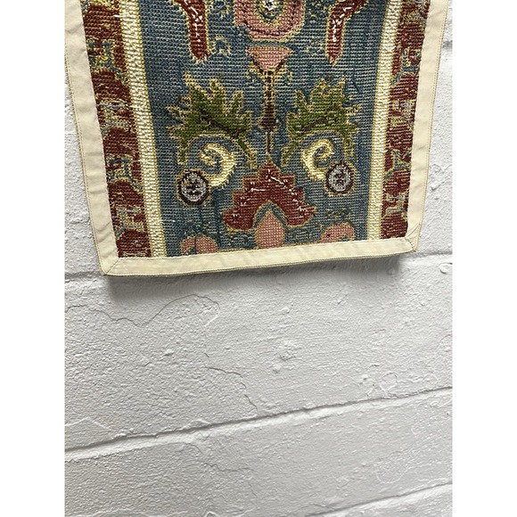 Hand Embroidered Floral Table Runner Tapestry Eastern European Turkish Blue Red - Picture 7 of 10